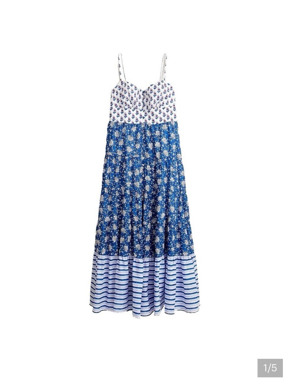 J. Crew Blue and White Tiered Maxi Dress